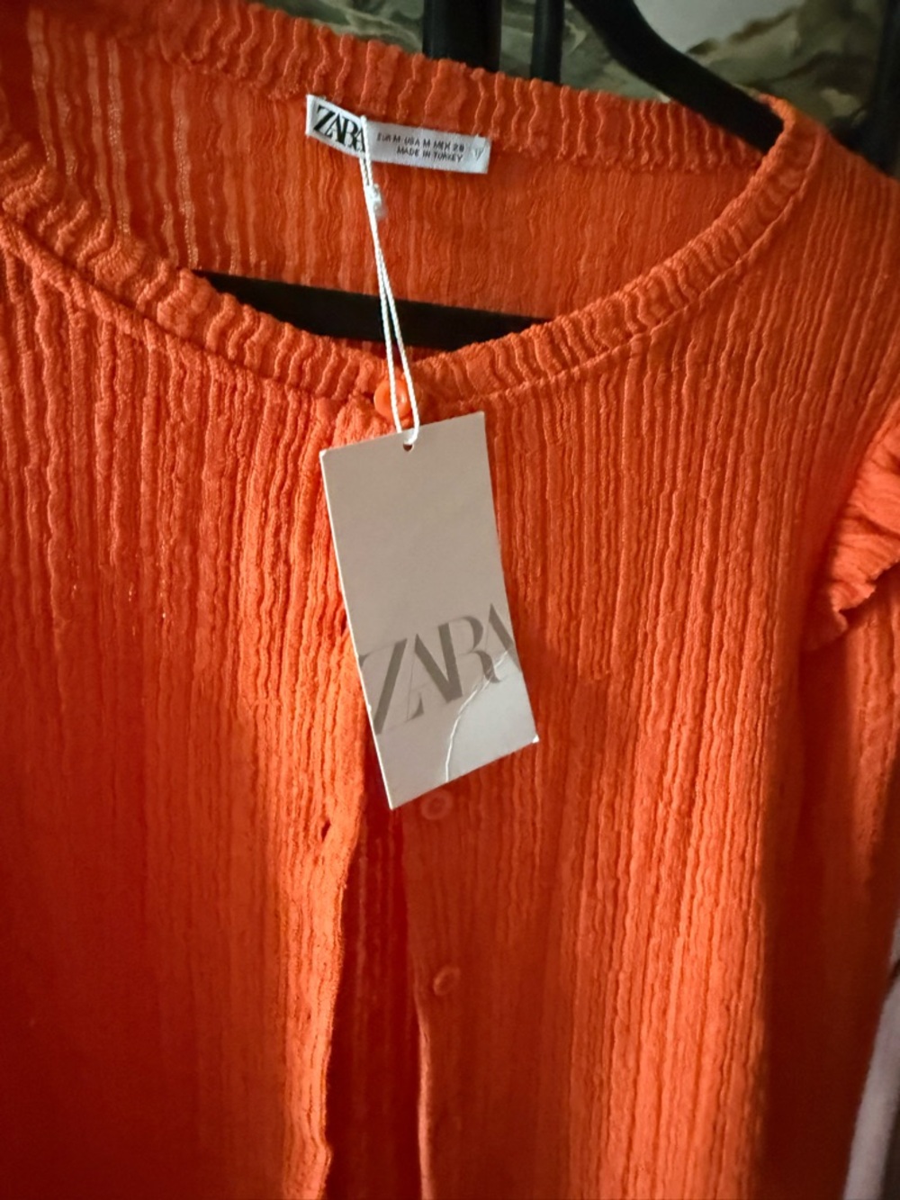 Zara Vibrant Orange Ribbed Button Cardigan with Ruffle Shoulders - Picture 8 of 11